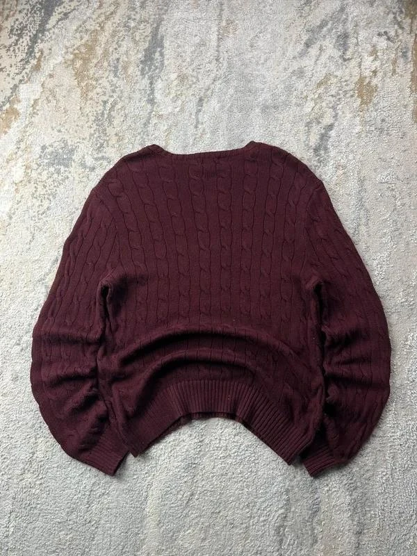 Suéter de lã com padrão de malha de cabo vermelho Bordeaux vintage Ralph Lauren tamanho G – photo 7